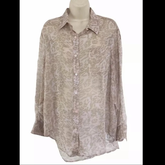 Equipment Sheer Pink Green Leopard Print Silk Top - Picture 2 of 6